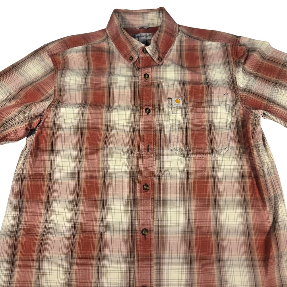 Carhartt‎ Mens Relaxed Fit Plaid Short Sleeve Button Down Shirt Red Large 104174